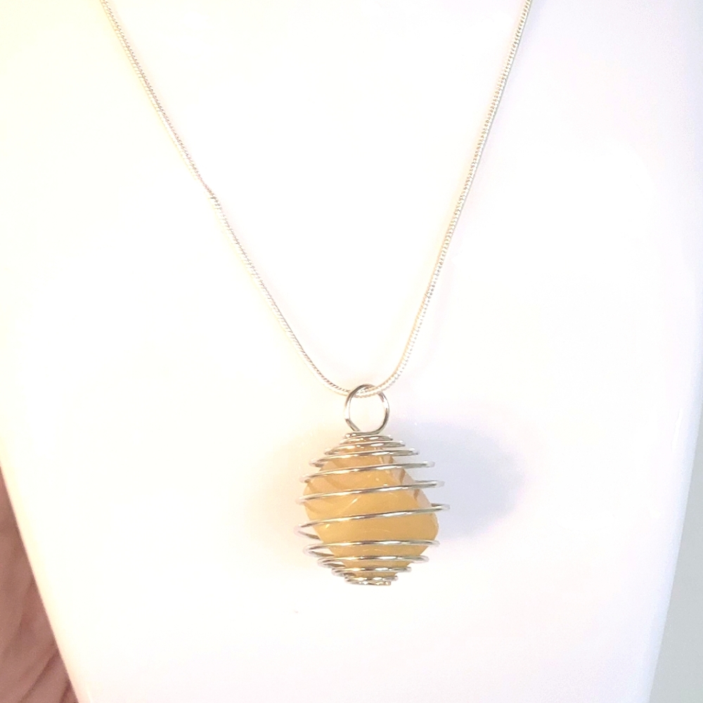 YELLOW ADVENTURINE  Crystal 🔮 wrapped in wire with silver chain. Handmade.